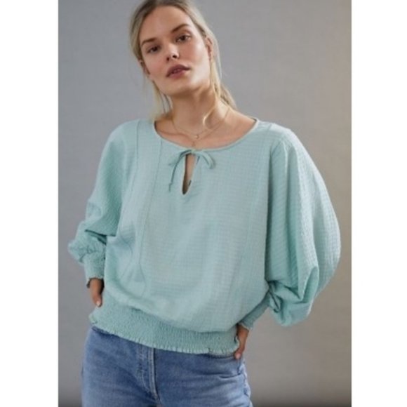 Anthropologie Tops - Anthropologie Mint Green Gerri Seersucker Boho Textured Blouse. Size M